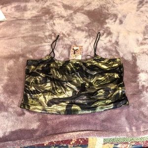 Shiny camo gold crop tank top